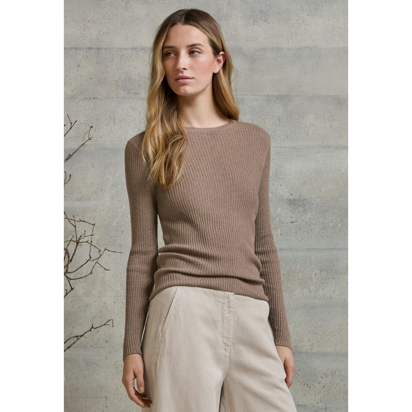 Nwt $169 Poetry Ribbed Long Sleeve Sweater Cashmere Silk Blend Oatmeal 18